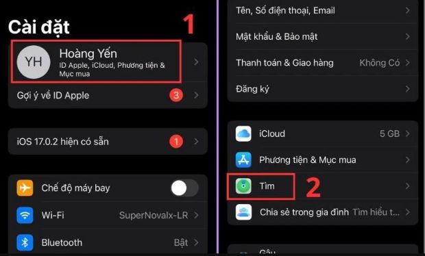 Nhấn vào tên người dùng và chọn mục Tìm