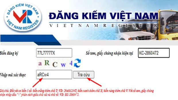 Truy cập vào website Cục Đăng kiểm Việt Nam