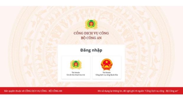 Chọn Đăng nhập  “Tài khoản Cổng Dịch vụ công quốc gia”