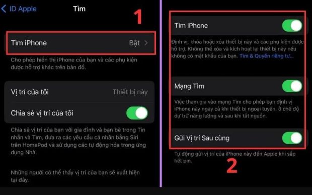 Mục tìm Iphone, gạch hết các thanh sang màu xanh