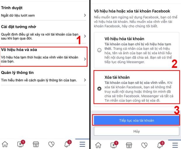 Vô hiệu hóa và xóa > Xóa tài khoản > Tiếp tục xóa tài khoản.