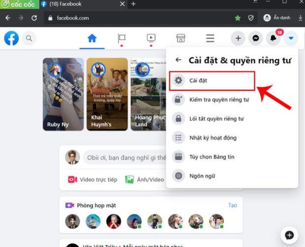 Vào mục Cài đặt