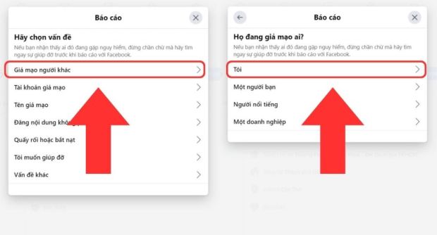 Chọn mục Giả mạo người khác