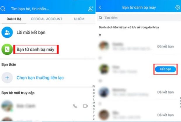 Tìm Zalo bằng số điện thoại trên danh bạ