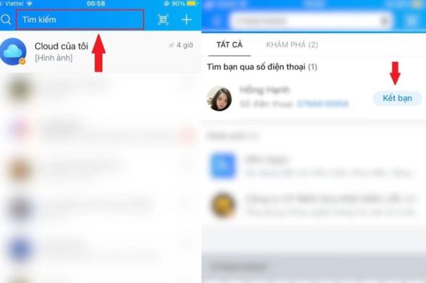 Tìm zalo qua số điện thoại trực tiếp