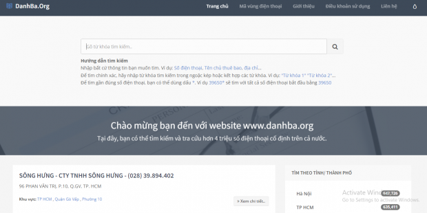 Giao diện trang chủ website