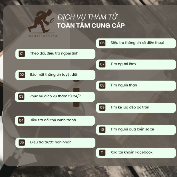 Các dịch vụ thám tử Bắc Ninh do Toàn Tâm cung cấp