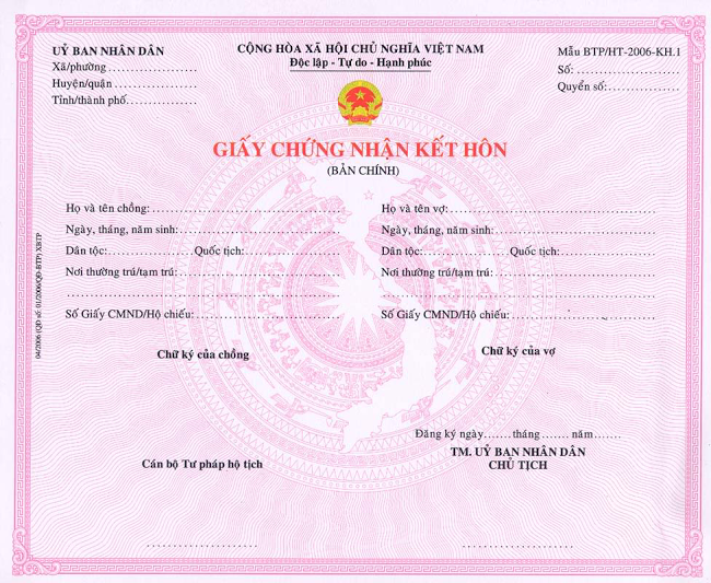 giấy chứng nhận đăng ký kết hôn