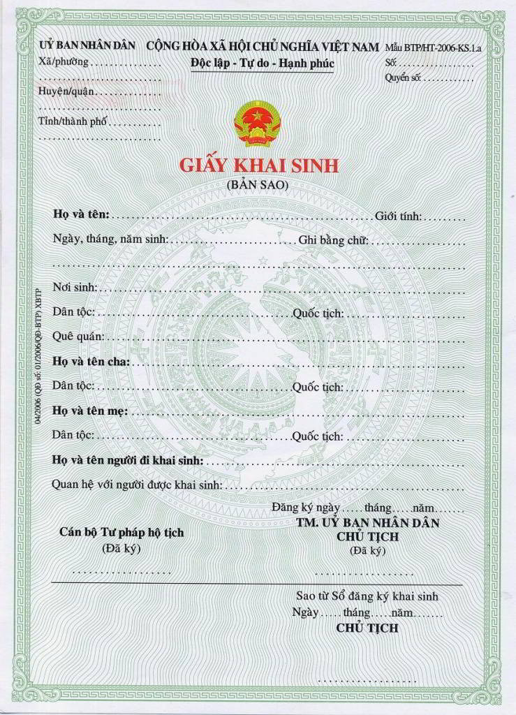 giấy khai sinh bản sao