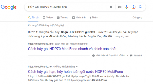 Hủy đăng ký dịch vụ mobiphone bằng google