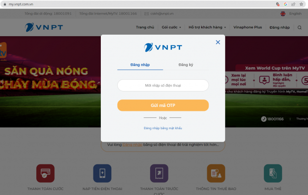 Kiểm tra gói cước Vinaphone đang sử dụng bằng website