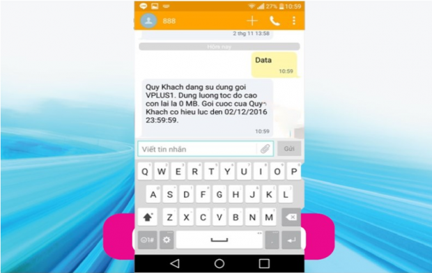 Kiểm tra data qua tin nhắn tới 888