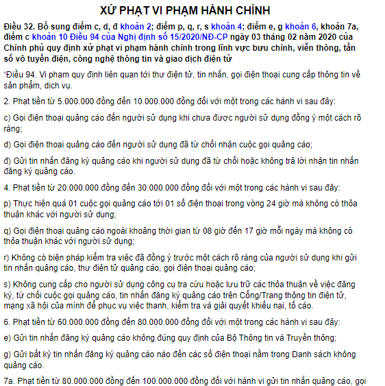 phản ánh tin nhắn, cuộc gọi rác