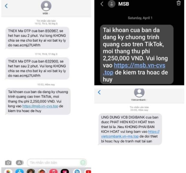Những tin nhắn có dấu hiệu mạo danh, lừa đảo
