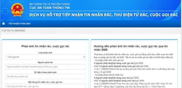 phản ánh tin nhắn, cuộc gọi rác