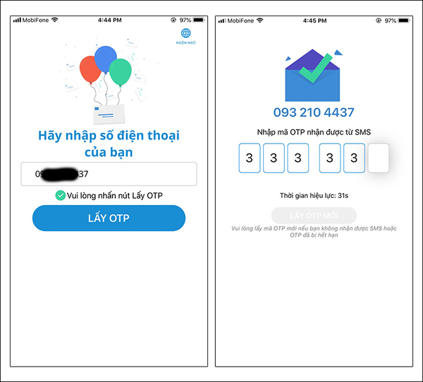 Nhập mã OTP được gửi về máy của bạn