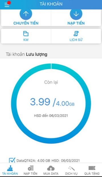 Thông báo trên màn hình chính là lượng data còn lại