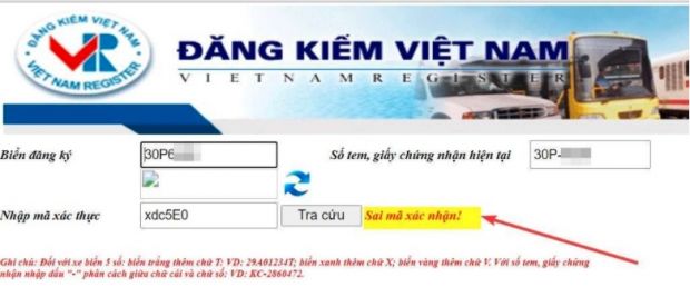 Mã xác nhận cần được điền đúng