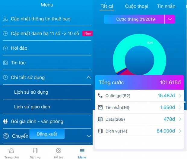 Tra cứu lịch sử cuộc gọi Vinaphone bằng ứng dụng