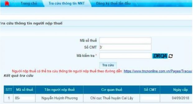 tra cứu MST TNCN
