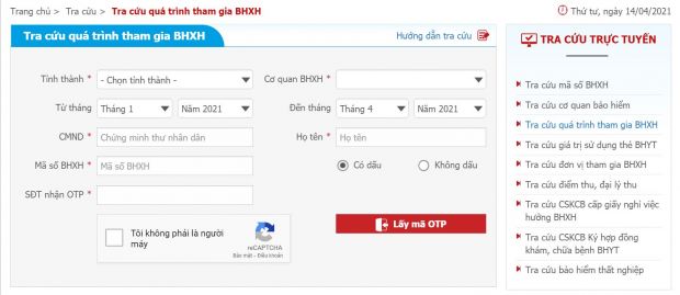 tra cứu quá trình tham gia BHXH