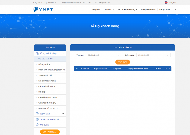 Truy cập vào website Vinaphone để tra cứu lịch sử cuộc gọi