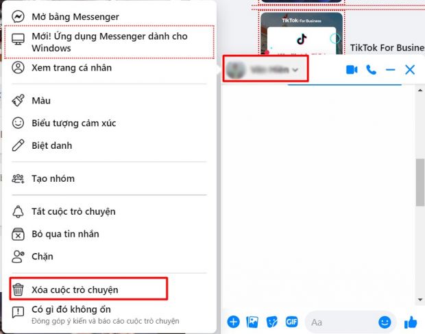 Xoá tin nhắn Facebook